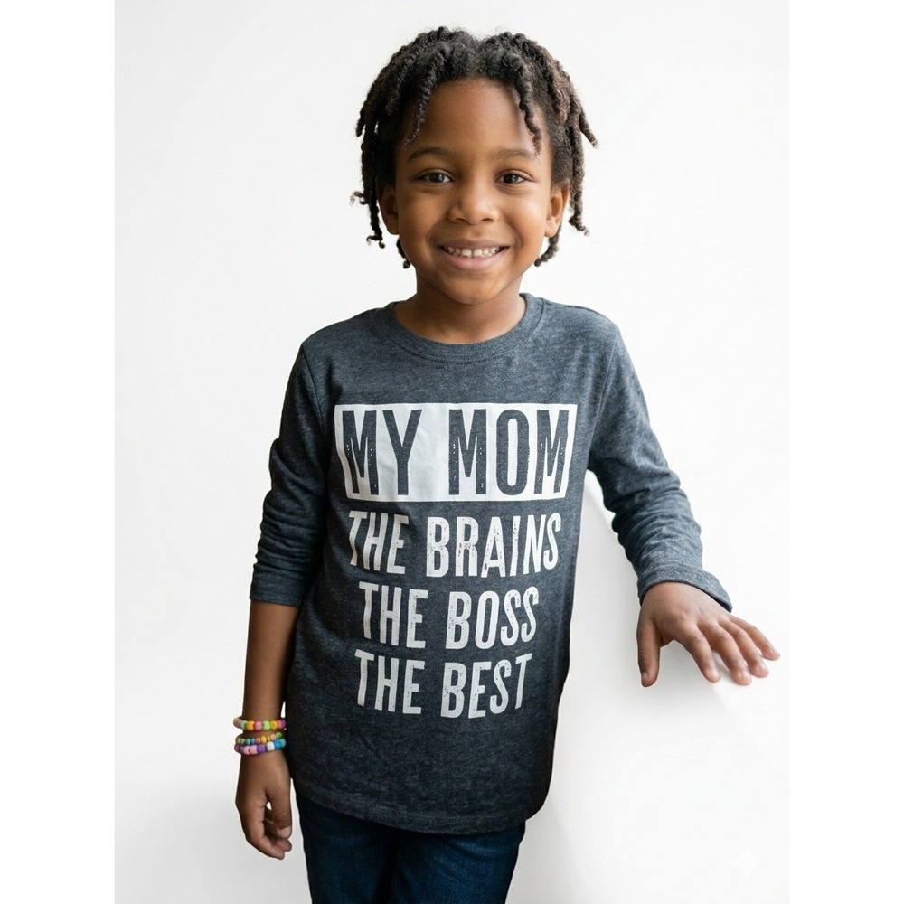 The Childrens Place Boys Gray My Mom The Brains The Boss Graphic Tee Size M 7/8